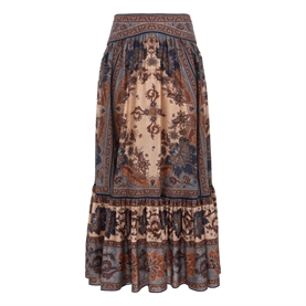 Zimmermann Ascension Tiered Midi Nederdel, Blue/Cream Indienne Floral